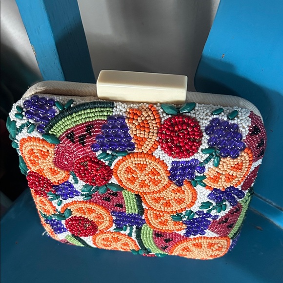 Beaded Fiesta Fruit Slices Crossbody Clutch Bag - Picture 4 of 13